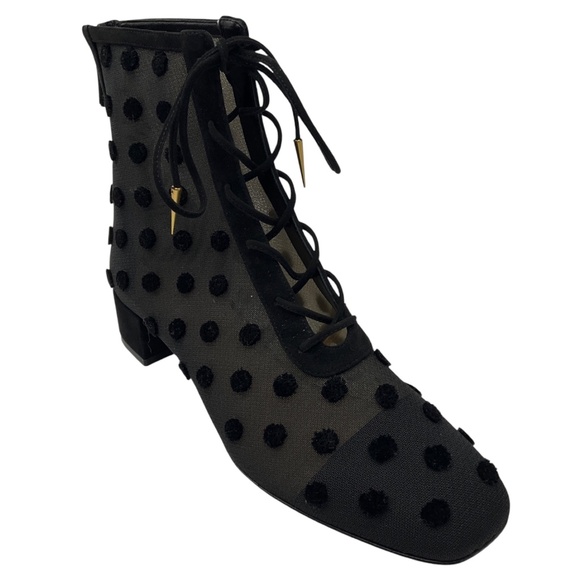 CHRISTIAN DIOR BLACK NOIR SPRING 2018 VELVET DOTS BABY-D LOW BOOT - Picture 1 of 9